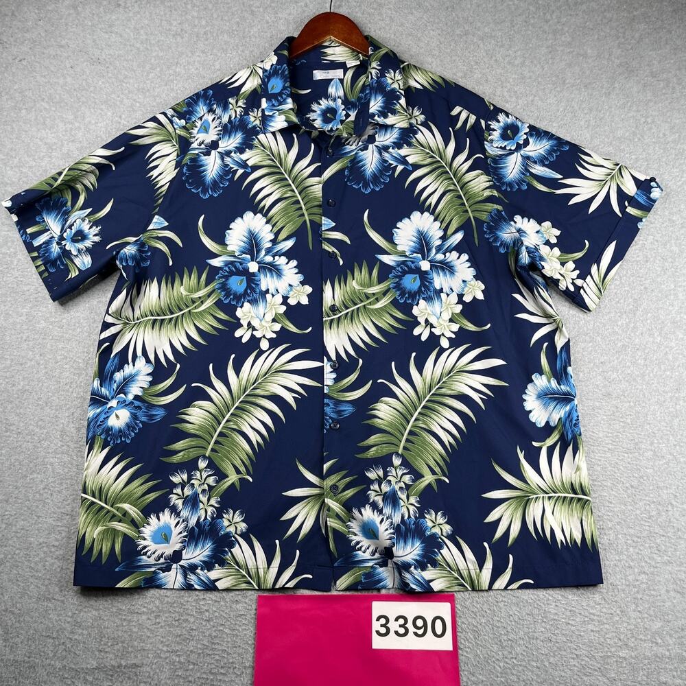 Cafe Luna Shirt Navy Blue Hawaiian Print Short Sleeve Button UP Mens 2XL